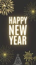 Portrait design of happy new year card with fireworks