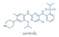 Ceritinib cancer drug molecule. ALK inhibitor used in treatment of metastatic non-small cell lung cancer. Skeletal formula. Royalty Free Stock Photo