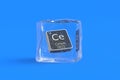 Cerium Ce chemical element of periodic table in ice cube. Symbol of chemistry element Royalty Free Stock Photo