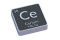 Cerium Ce chemical element of periodic table isolated on white background. Metallic symbol of chemistry element Royalty Free Stock Photo