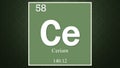 Cerium chemical element symbol on dark green abstract background Royalty Free Stock Photo