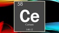 Cerium chemical element symbol on dark colored abstract background Royalty Free Stock Photo