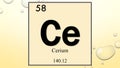 Cerium chemical element symbol on yellow bubble background Royalty Free Stock Photo