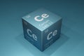 Cerium, 3D rendering of symbols of the elements of the periodic table, atomic number, atomic weight, name and symbol. Education, Royalty Free Stock Photo