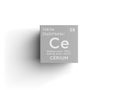 Cerium. Lanthanoids. Chemical Element of Mendeleev\'s Periodic Table. 3D illustration