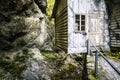 Cerkno, Slovenia - August 25, 2019 : cultural heritage of old partisan hospital Franja hidden in mountains canyons from second wor