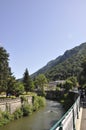 Cerna River landscape in Baile Herculane Resort in Romania Royalty Free Stock Photo