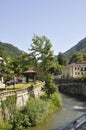 Cerna River landscape in Baile Herculane Resort in Romania Royalty Free Stock Photo