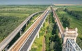 Cernavoda Bridge over Danube. Aerial view of this landmark construction in Romania on A2 highway