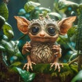 Cernunnos baby tarsier in a lush forest on a spring, generative AI Royalty Free Stock Photo