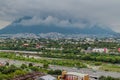 Cerro de la Silla covered in clouds, Monterrey, Mexi