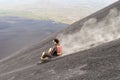 CERRO NEGRO, NICARAGUA - APRIL 26, 2016: Tourist is volcano boarding from Cerro Negro volcano, Nicarag