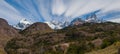 Cerro Torre and Fitz Roy from trekking road heading to the base camp Royalty Free Stock Photo