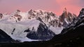 Cerro Torre Mountain in Patagonia, Argentina. Morning colorful light before sunrise.