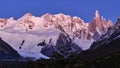 Cerro Torre Mountain in Patagonia, Argentina. Morning colorful light before sunrise.
