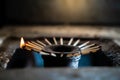 A certain number of household wooden matches sticking out of a gas stove burner. The absence of blue fuel in the kitchen gas stove Royalty Free Stock Photo