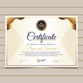 Elegant blue and gold diploma certificate template. Royalty Free Stock Photo