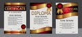 Certificate of achievement, appreciation, diploma vertical template. Set red and gold. Reward. Award winner. Winning