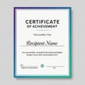 Certificate of Achievement with a gradient blue-green border featuring text certifying completion Royalty Free Stock Photo