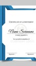 Certificate of achievement with a modern design. Features blue geometric borders on the left and Royalty Free Stock Photo