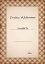Certificate of Achievement with a quilted, leather-like border design. The central area is beige, Royalty Free Stock Photo