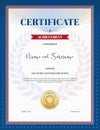 Certificate of achievement template in red and blue border Royalty Free Stock Photo