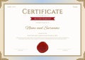 Certificate of achievement template in vector gold and red Royalty Free Stock Photo