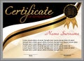 Certificate of appreciation, diploma. Winning the competition. Award winner. Reward. Gold and black decorative elements. Vector