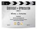 Certificate of appreciation with movie film slate in silver tone