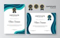 Certificate of appreciation template, green and blue color. Clean modern certificate with gold badge. Certificate border template Royalty Free Stock Photo