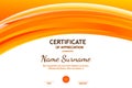 Certificate of appreciation template with orange dynamic wavy light background.