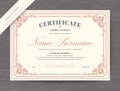 Certificate award diploma template with floral border and frame Royalty Free Stock Photo