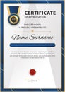 Certificate Blank. Blue gradient rectangle simple frame on white background., Vector illustration.