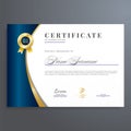 Certificate design template with gold and blue color, multipurpose, simple and elegant