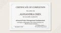 Certificate of Completion awarded to Alexandra Chen for finishing the Advanced Royalty Free Stock Photo