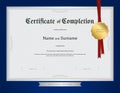 Certificate of completion template with blue border Royalty Free Stock Photo