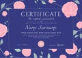 Certificate of completion template with flowers blue Roses and Green floral pattern frame leaves Royalty Free Stock Photo