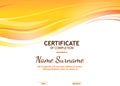 Certificate of completion template with orange dynamic wavy light background. Vector Royalty Free Stock Photo