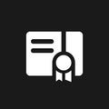 Certificate dark mode glyph ui icon Royalty Free Stock Photo