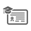 Certificate, degree, graduation icon. Gray vector design