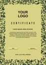 Certificate, diploma, card template with green/khaki camouflage frame, size A4 Royalty Free Stock Photo