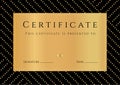 Certificate, Diploma of Completion with black Background, golden elemets pattern, border, gold frame. Royalty Free Stock Photo