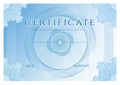 Certificate, Diploma of completion design template, background with blue guilloche pattern watermark, frame