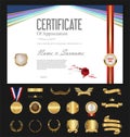 Certificate or diploma retro vintage template with luxury labels Royalty Free Stock Photo