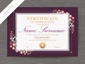 Certificate diploma template with pink floral corner border and frame Royalty Free Stock Photo