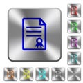 Certificate document rounded square steel buttons