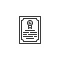 Certificate document line icon