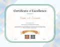 Certificate of excellence template with award ribbon on abstract Royalty Free Stock Photo