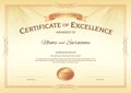 Certificate of excellence template with award ribbon on abstract