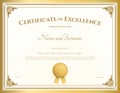 Certificate of excellence template with gold border Royalty Free Stock Photo